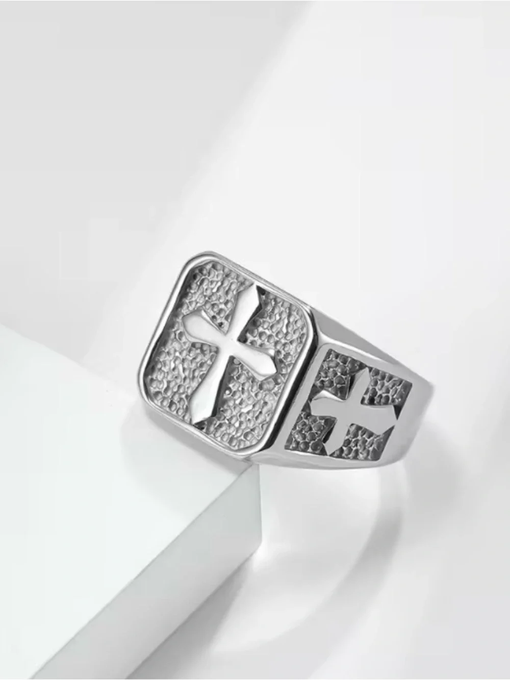 Men's Silver Cross Accent Signet Ring